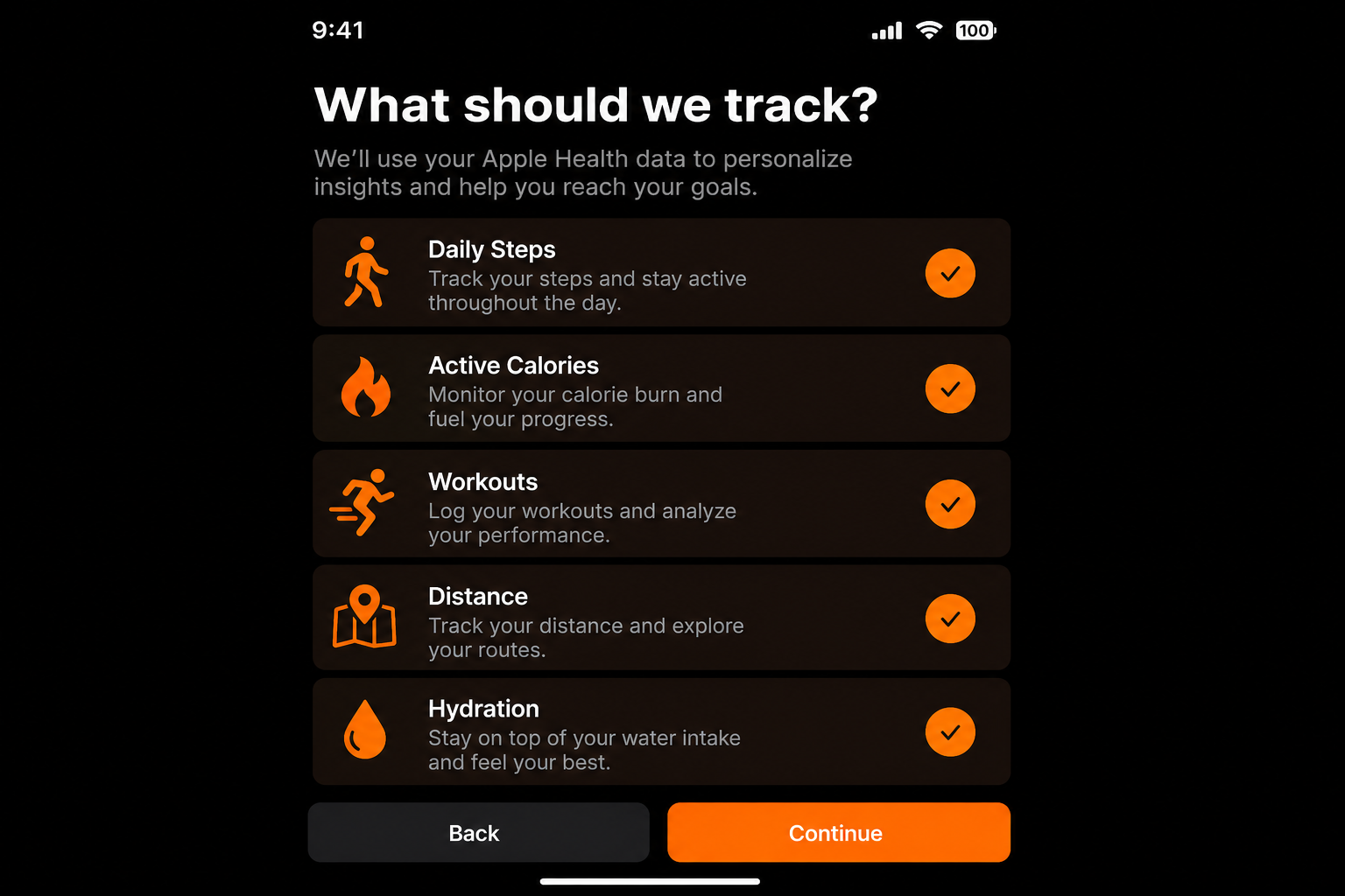 What should we track vitals selection screen