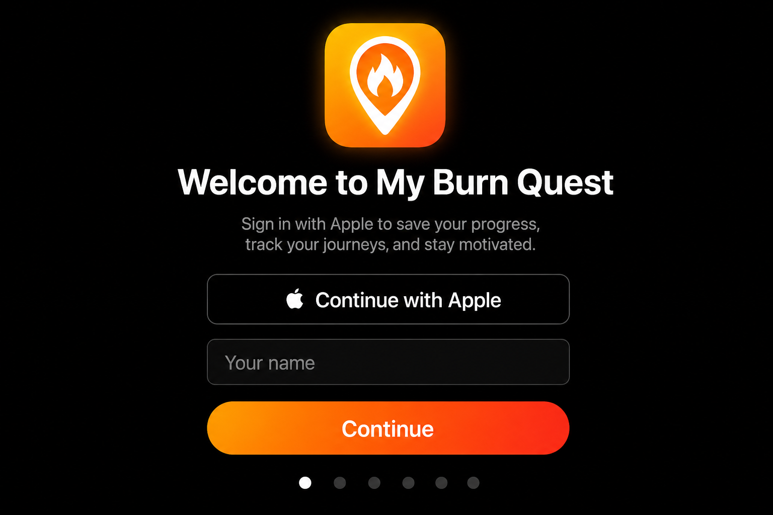 Welcome to My Burn Quest onboarding screen